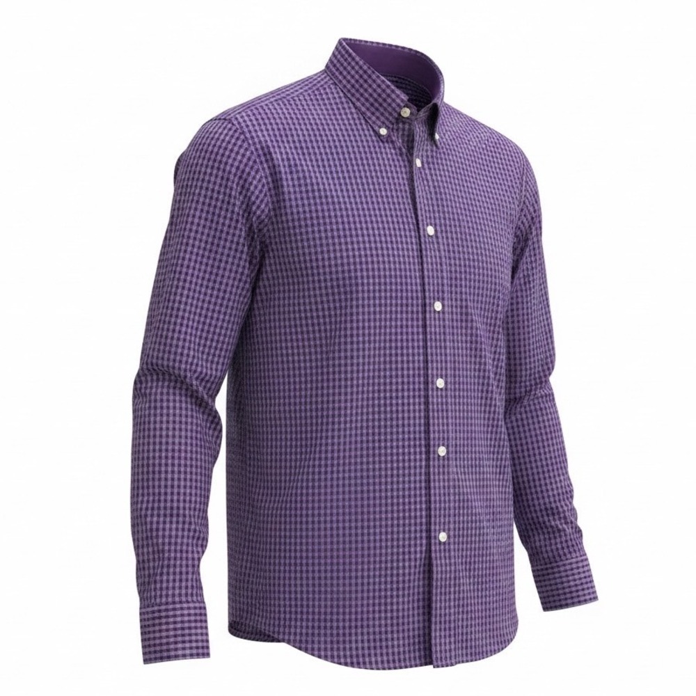 IZOD Premium Essentials Mens XL Tall Purple Navy Gingham Button Down Shirt XLT